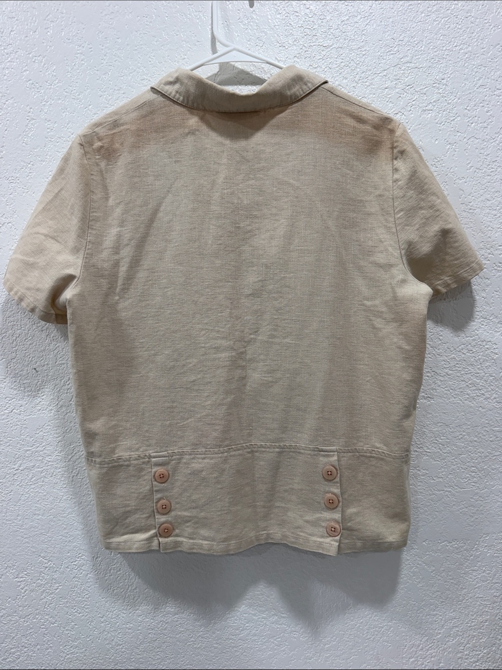 Sag Harbor Beige Short-Sleeve Linen Blend Button Front Shirt Medium - Picture 3 of 5